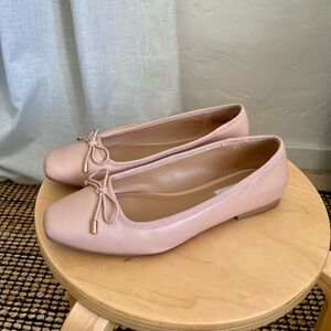 Leather Square Toe Ballet Bow Flats